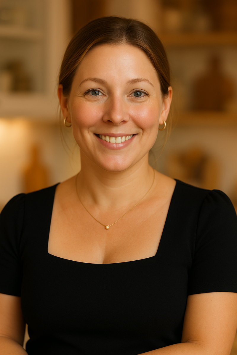 Headshot of Carla Davis, a friendly woman with light brown hair, smiling warmly in her kitchen. She is the author of Carla's Cooking.