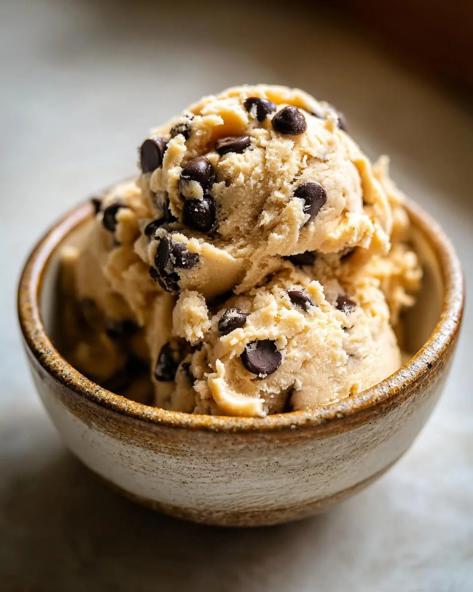 A bowl filled with delicious cottage cheese cookie dough and chocolate chips.