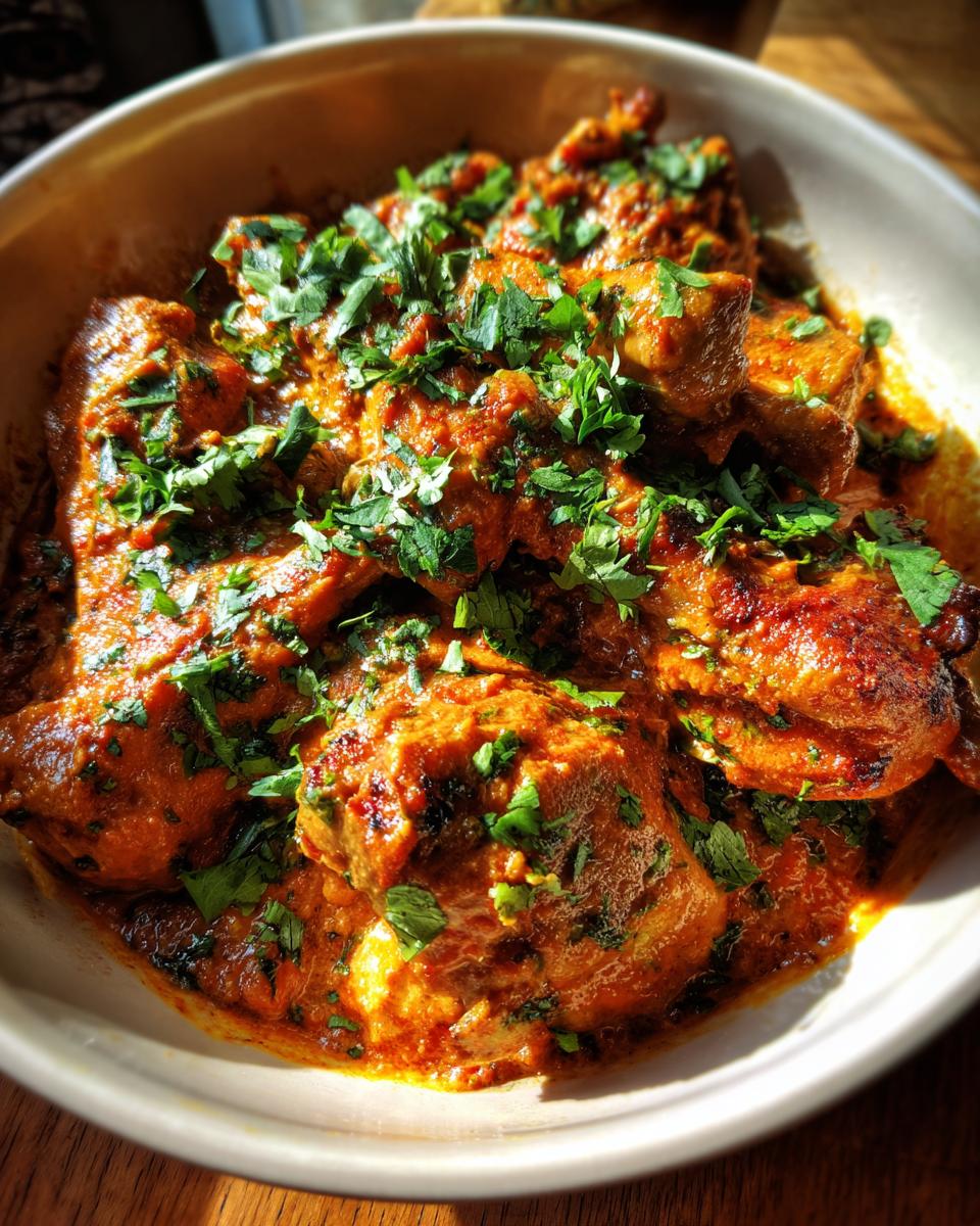 Bowl of creamy Butter Chicken garnished with fresh cilantro, ready to serve.