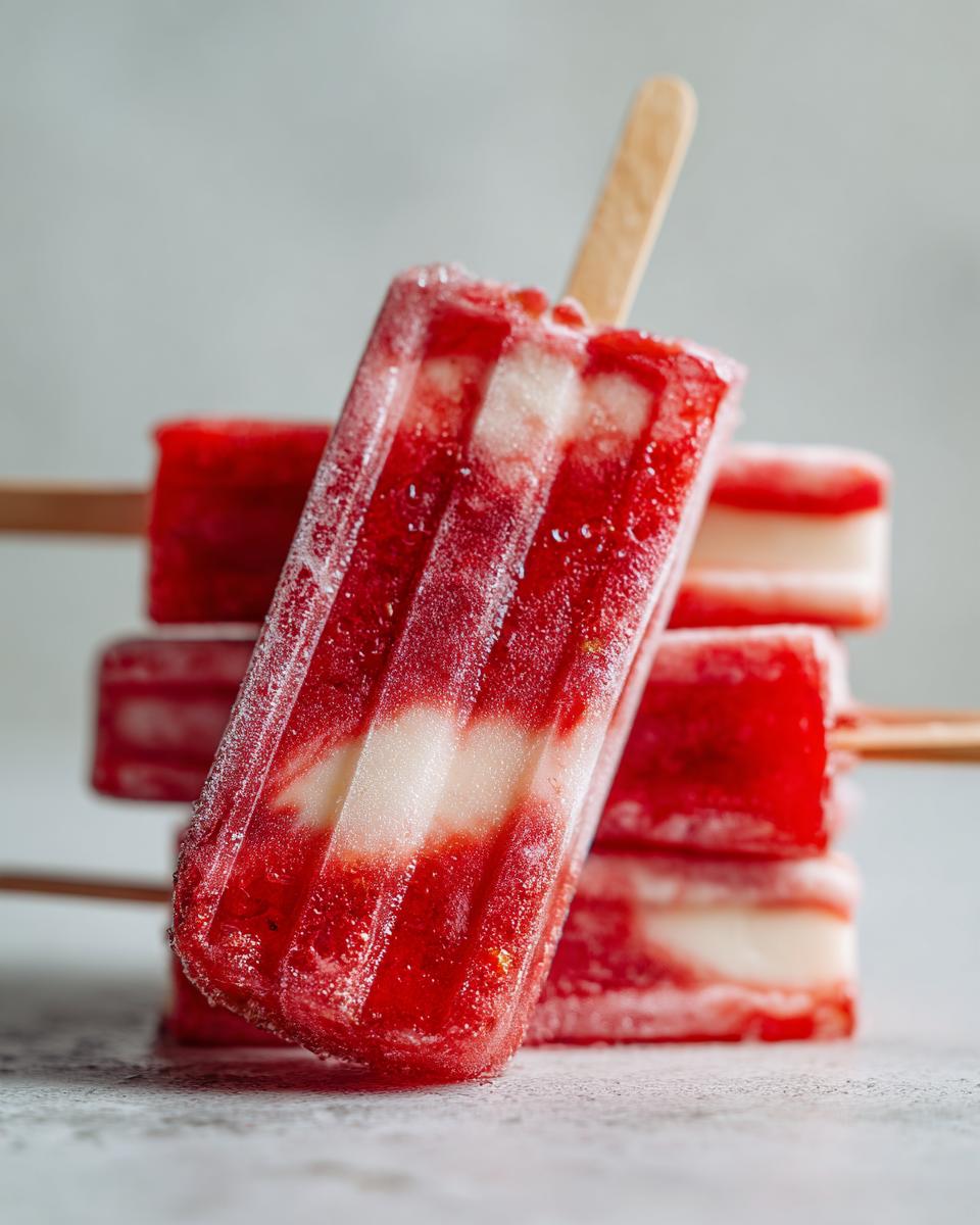 A stack of homemade Frozen margarita popsicles with red and white stripes, showing a refreshing summer treat.