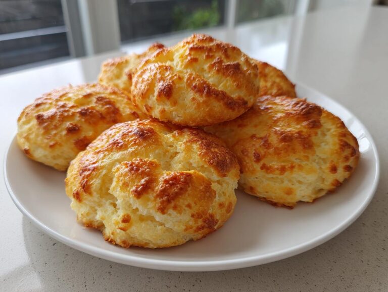 A plate of golden-brown, fluffy cloud bread, showcasing its light and airy texture. Keto-friendly and delicious.