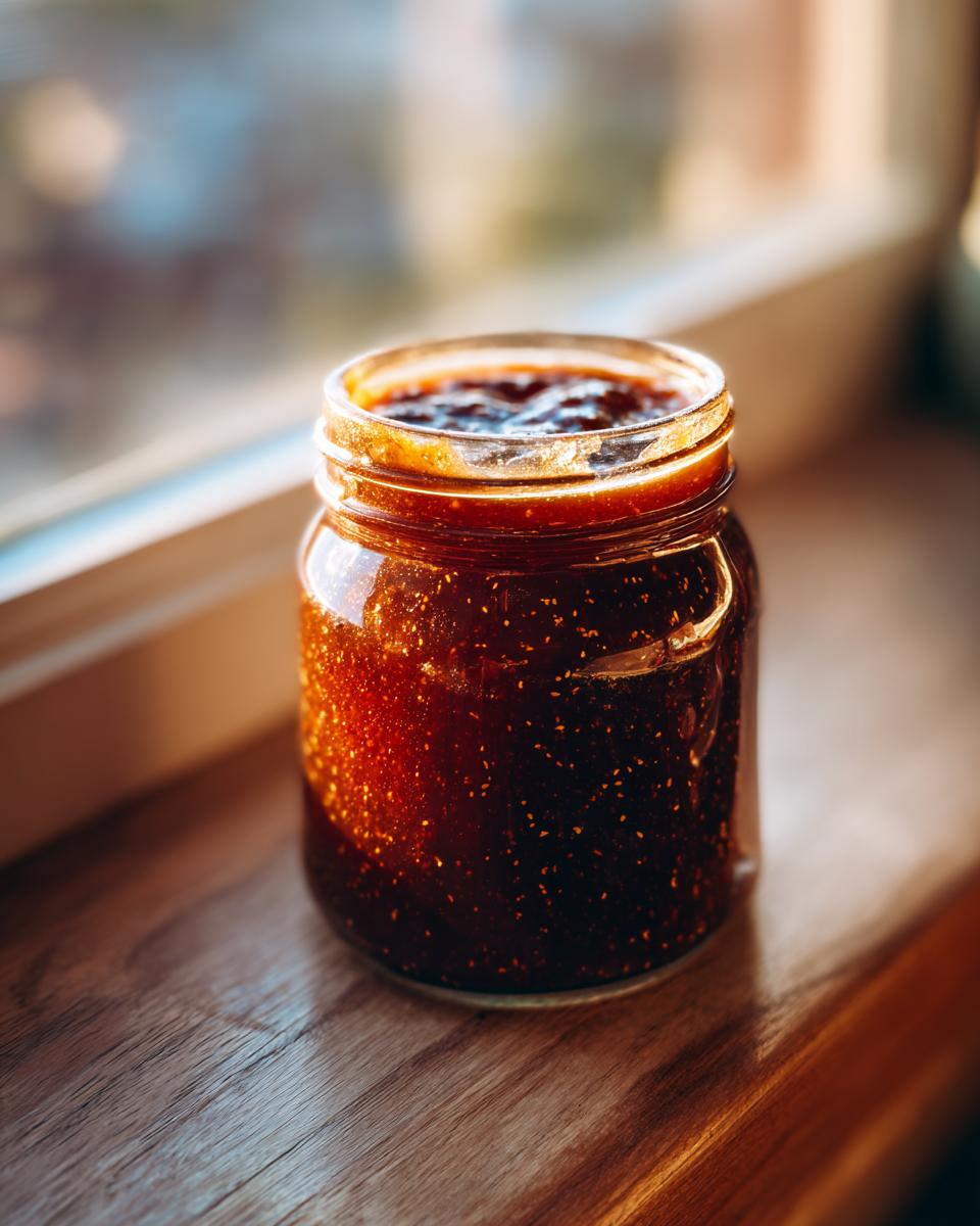 A jar of homemade slow cooker apple butter sits on a wooden surface, catching the sunlight.