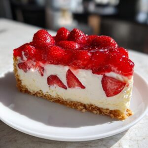 A delicious slice of Strawberry pretzel salad with layers of pretzel crust, creamy filling, and fresh strawberries.