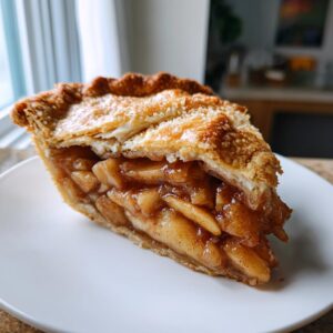 A delicious slice of Amazing Apple Pie, showcasing a flaky golden-brown crust and a generous filling of spiced apples.