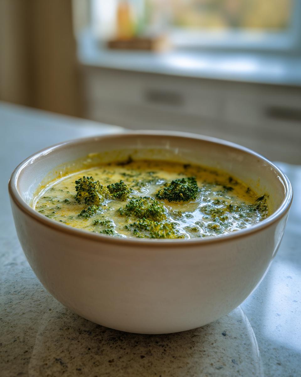 A bowl of homemade Broccoli Cheddar Soup, showcasing the creamy texture and vibrant green broccoli florets.