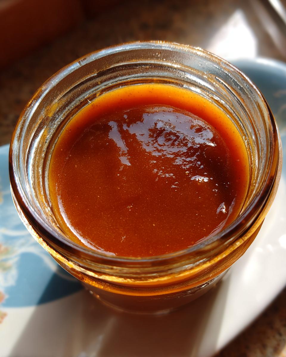 Close-up of a jar filled with smooth, rich Pear Butter, showcasing its texture and color.