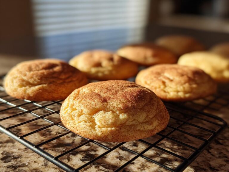Close-up of Pumpkin Snickerdoodle Cookies cooling on a wire rack, dusted with cinnamon sugar.