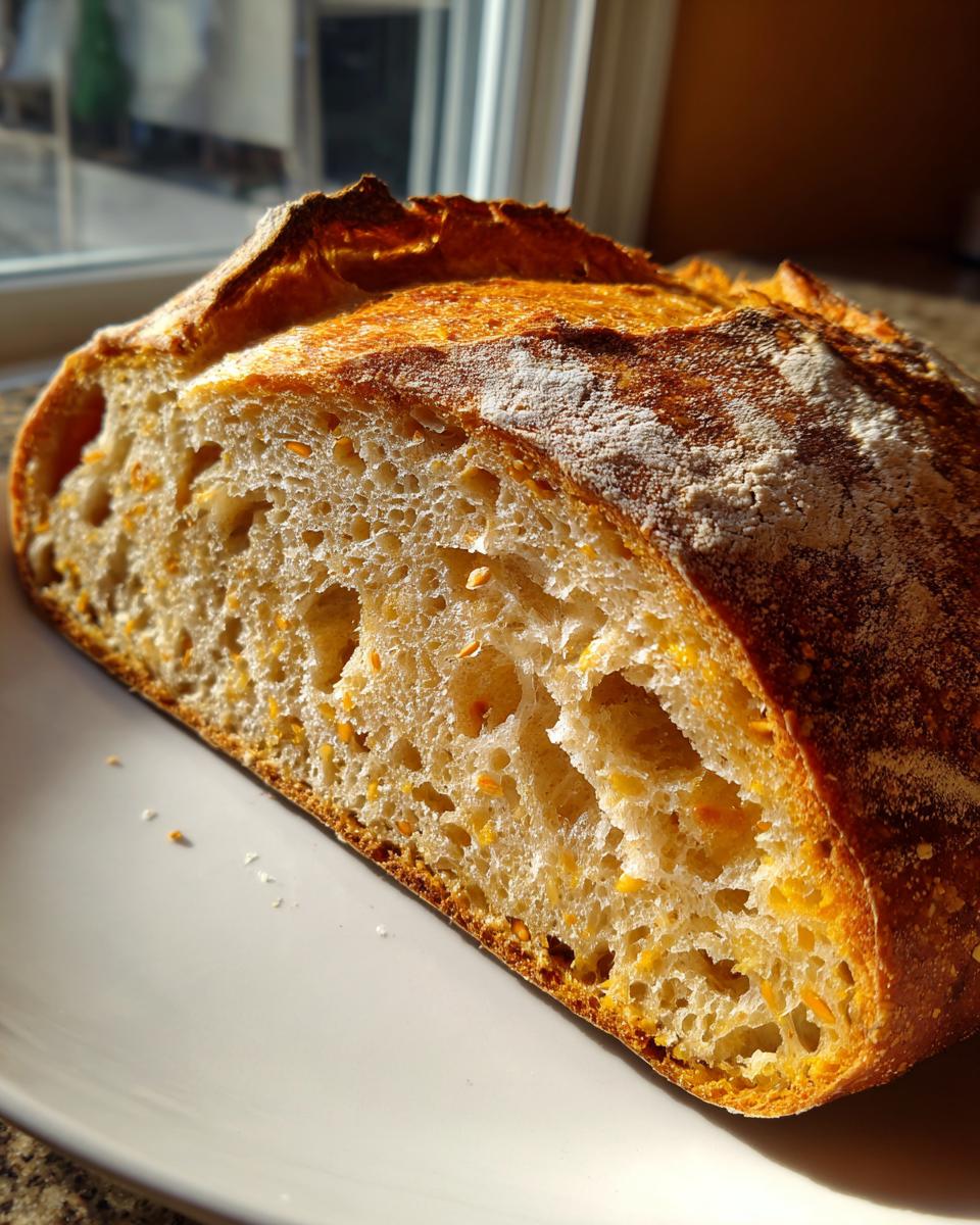 A close-up of a slice of homemade Pumpkin Sourdough Bread, showcasing its airy crumb and golden crust.