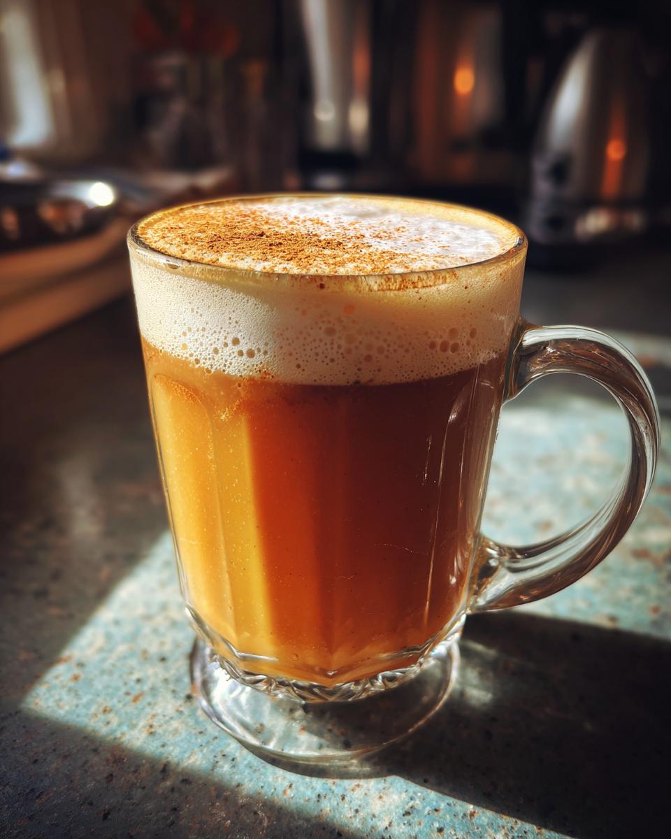 A warm mug of chai latte topped with frothy milk and a sprinkle of cinnamon.