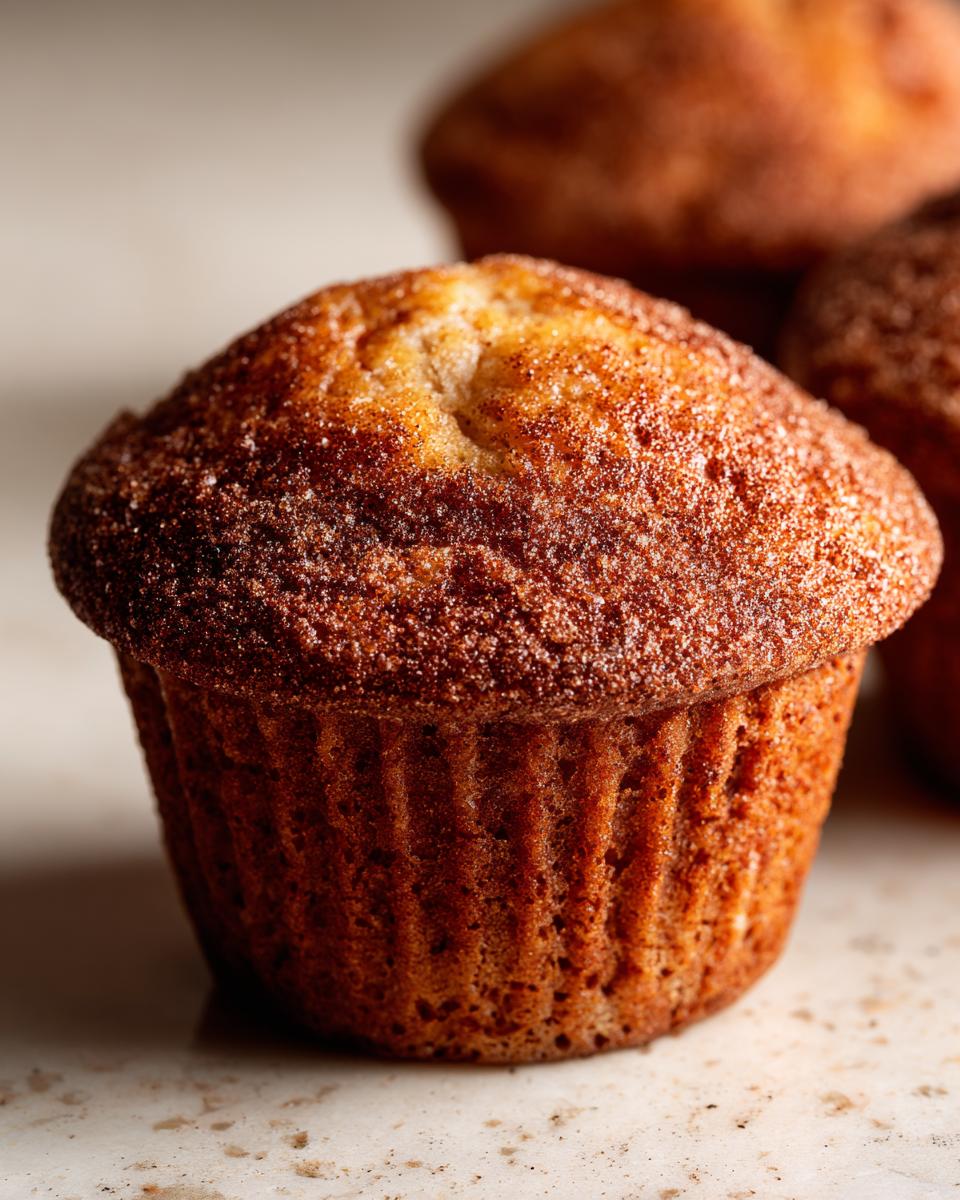 Close-up of a fluffy pumpkin muffin with a golden-brown cinnamon sugar crust.