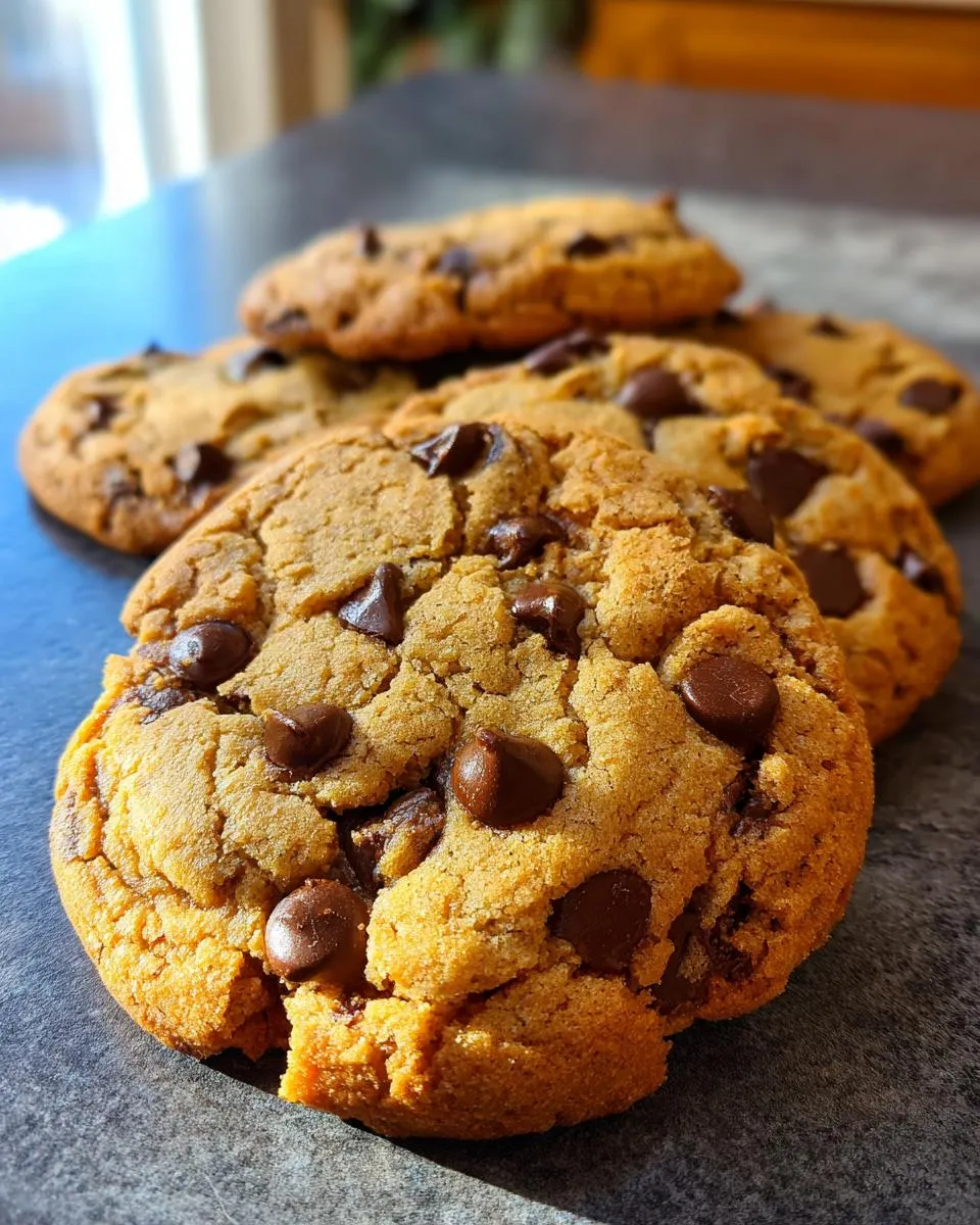 A close-up view of several perfect chocolate chip cookies, showcasing their chewy texture and generous chocolate chunks.