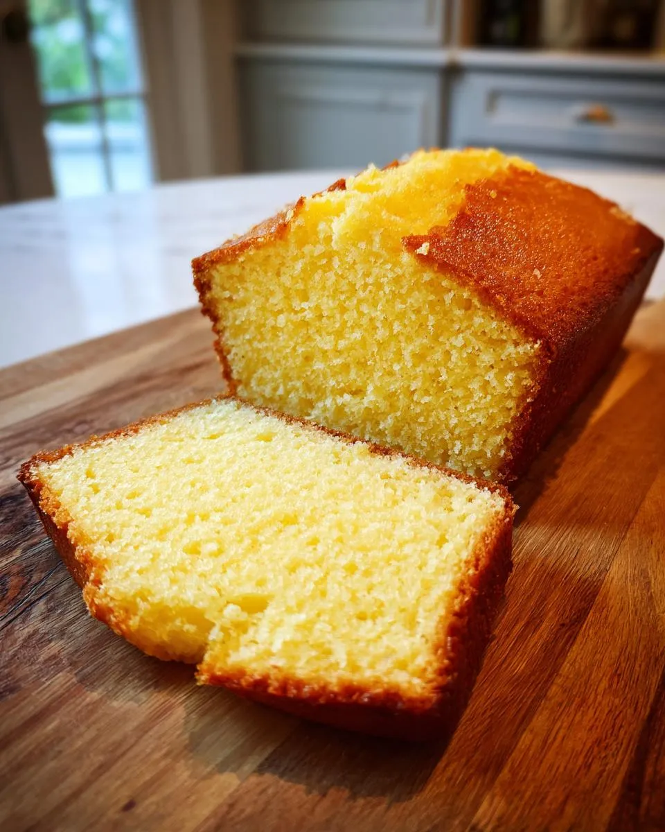 A close-up of a slice of perfect vanilla cake on a wooden cutting board, showing its moist crumb.