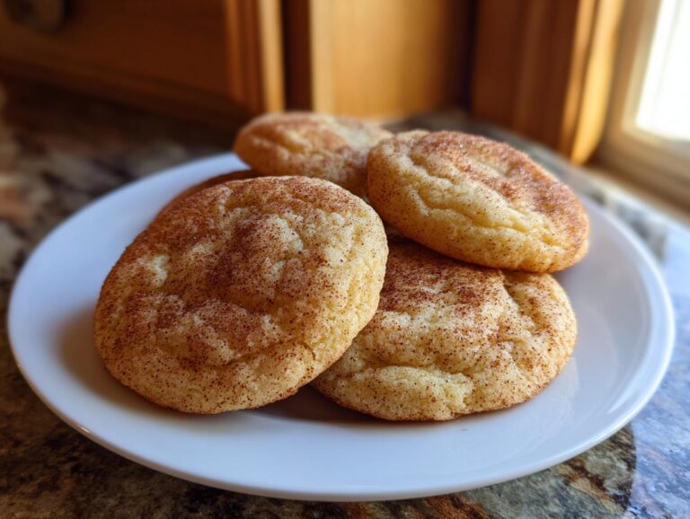 A plate of freshly baked Snickerdoodle cookies, coated in cinnamon sugar.