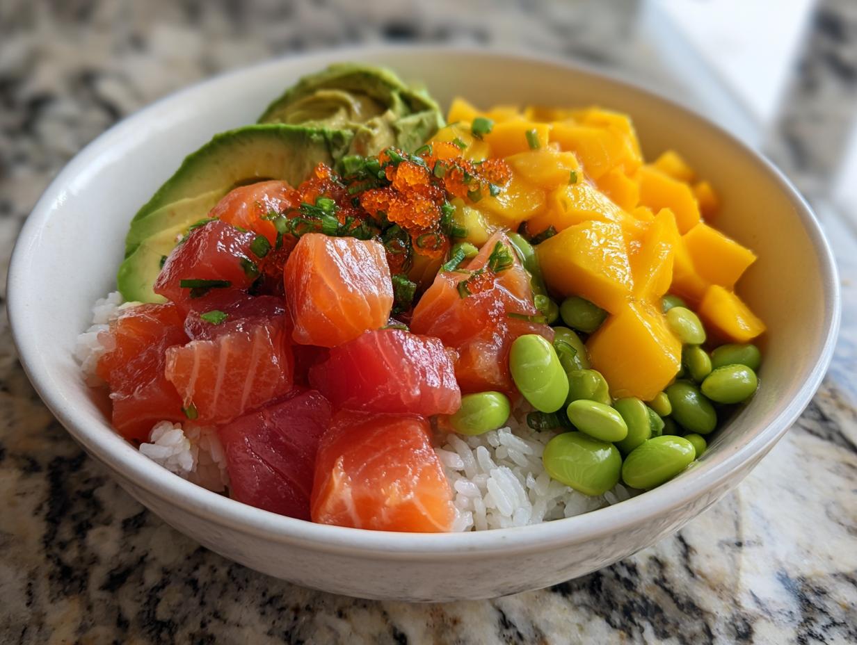 Mango Fish Roe Amazing Salmon Mango Poke Bowl in 20 Mins